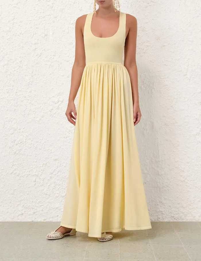 Women Clothing Zimmermann Harmony Metallic Tank Dress Lemon