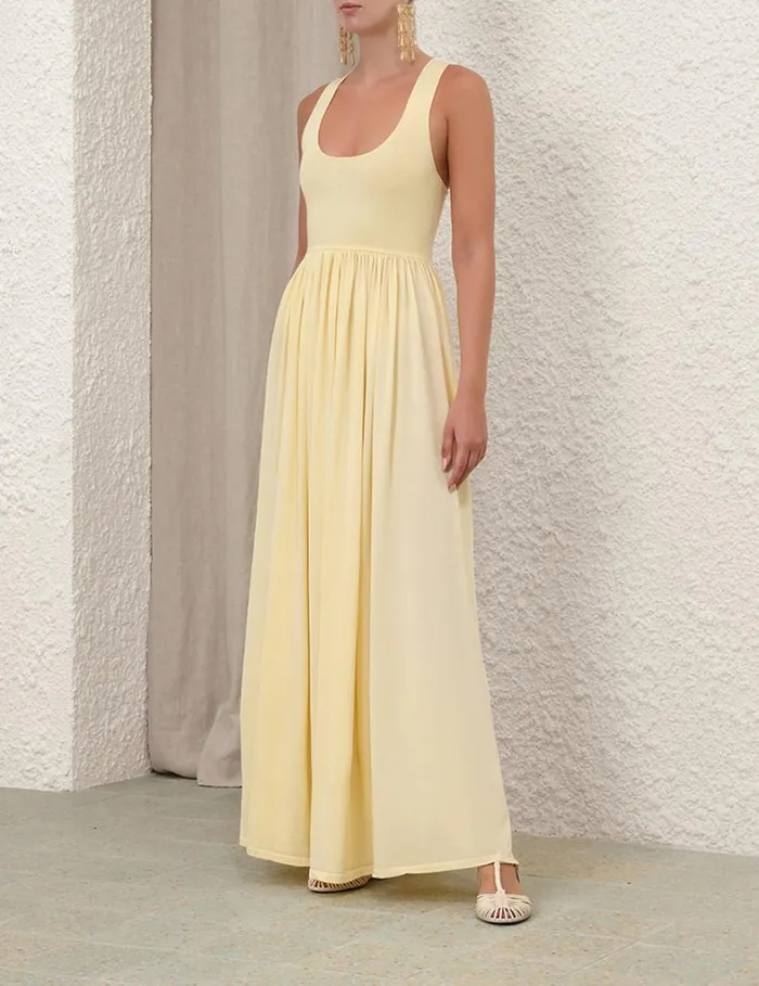 Women Clothing Zimmermann Harmony Metallic Tank Dress Lemon