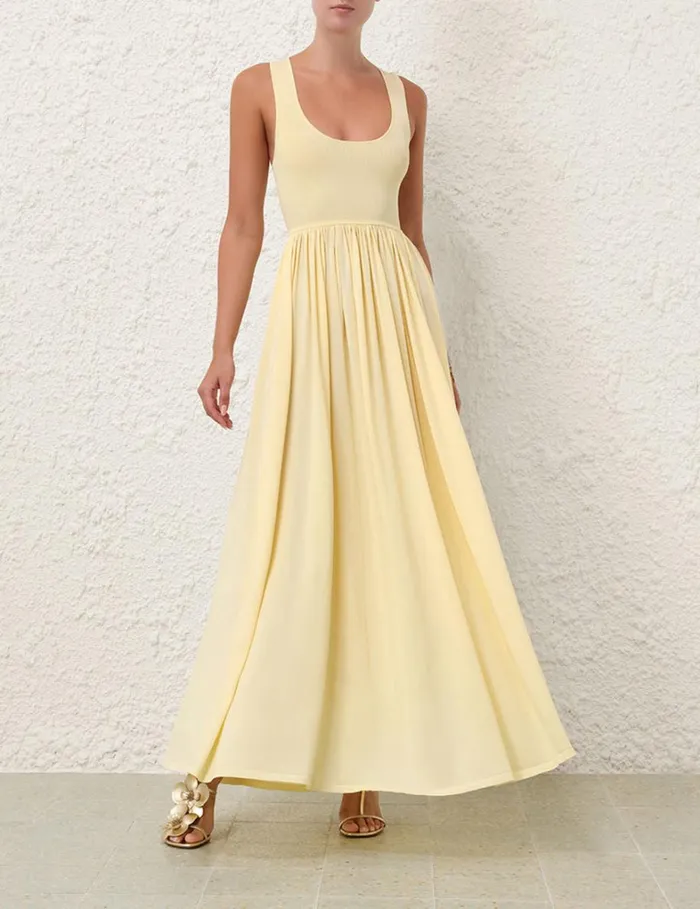 Women Clothing Zimmermann Harmony Metallic Tank Dress Lemon