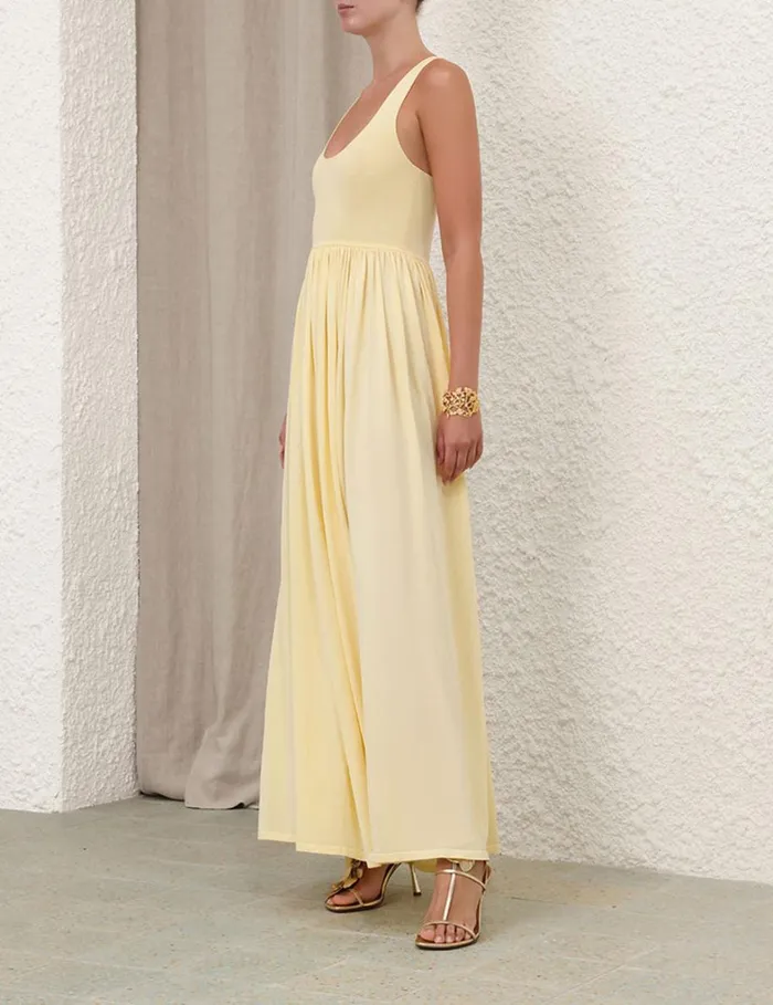Women Clothing Zimmermann Harmony Metallic Tank Dress Lemon