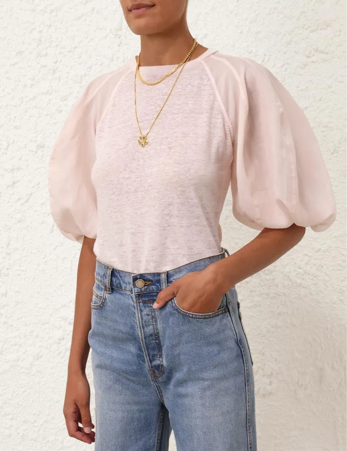 Women Clothing Zimmermann Lantern Sleeve Tee Blush