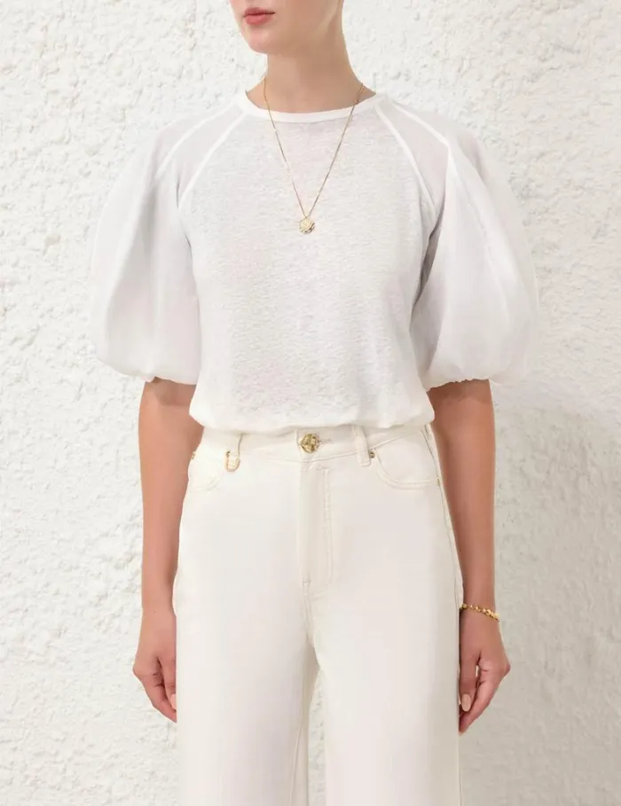 Women Clothing Zimmermann Lantern Sleeve Tee Ivory