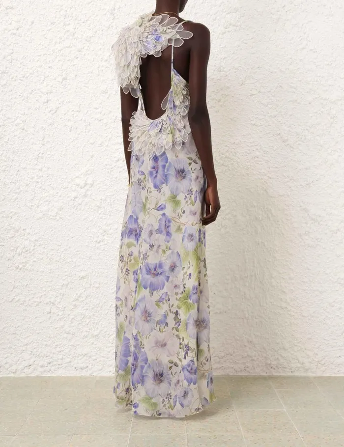 Women Clothing Zimmermann Natura Feather Slip Gown Blue Floral