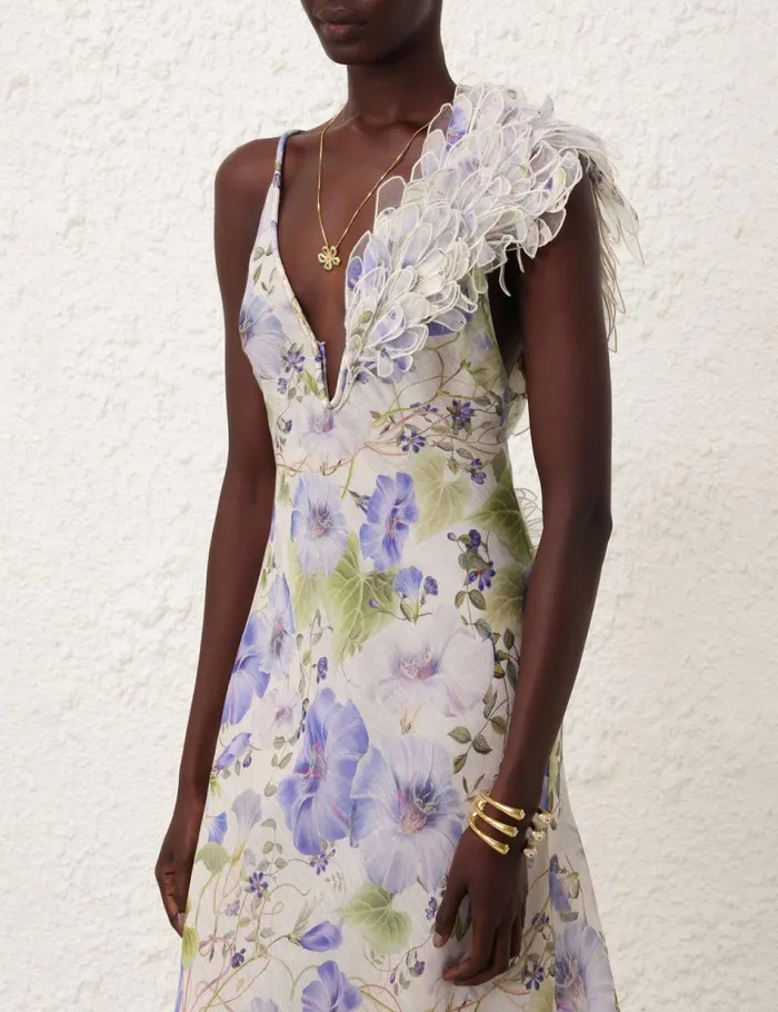 Women Clothing Zimmermann Natura Feather Slip Gown Blue Floral