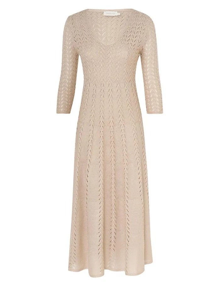 Women Clothing Zimmermann Natura Knit Lace Dress Natural