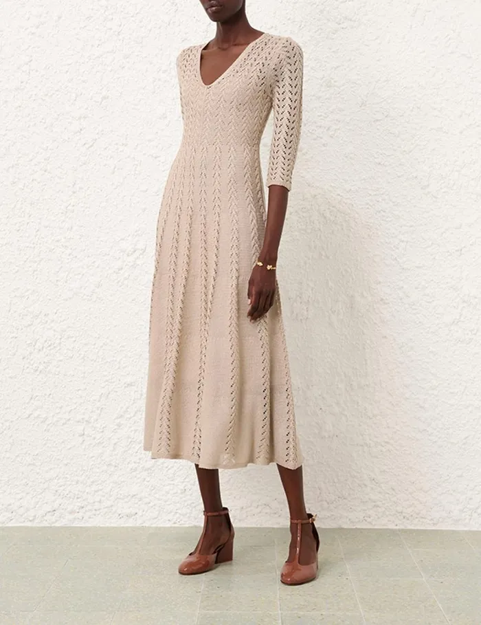 Women Clothing Zimmermann Natura Knit Lace Dress Natural