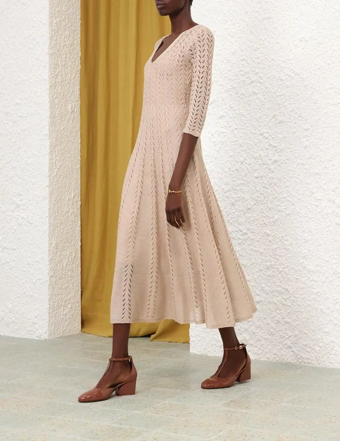 Women Clothing Zimmermann Natura Knit Lace Dress Natural