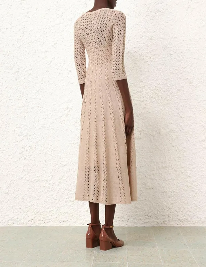 Women Clothing Zimmermann Natura Knit Lace Dress Natural