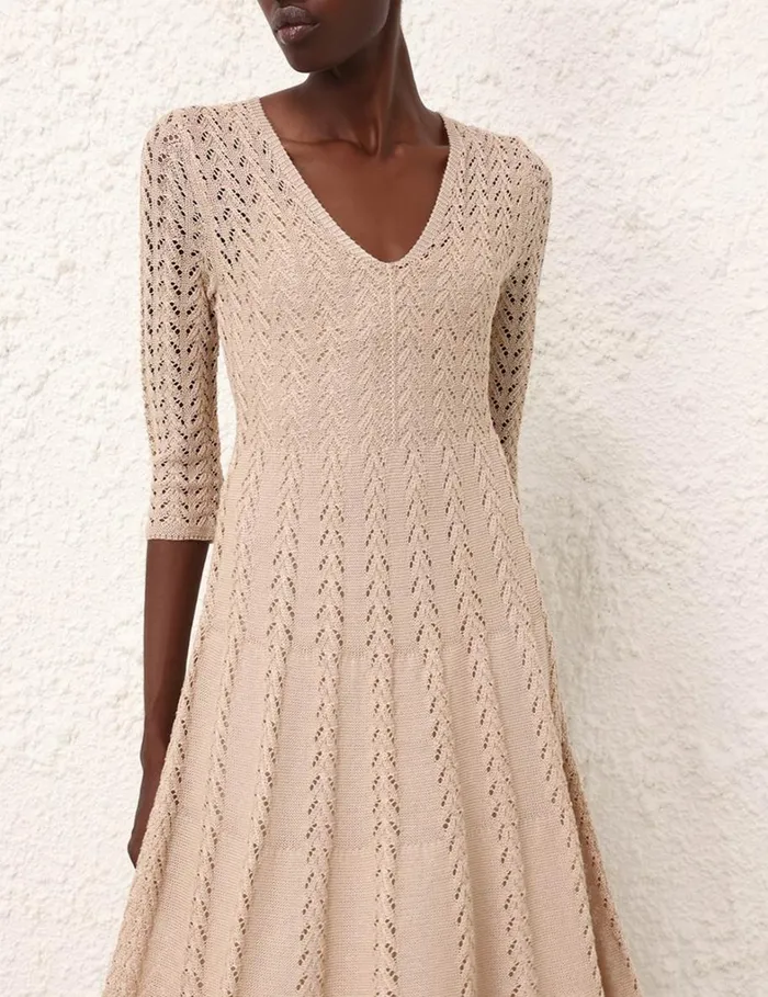 Women Clothing Zimmermann Natura Knit Lace Dress Natural