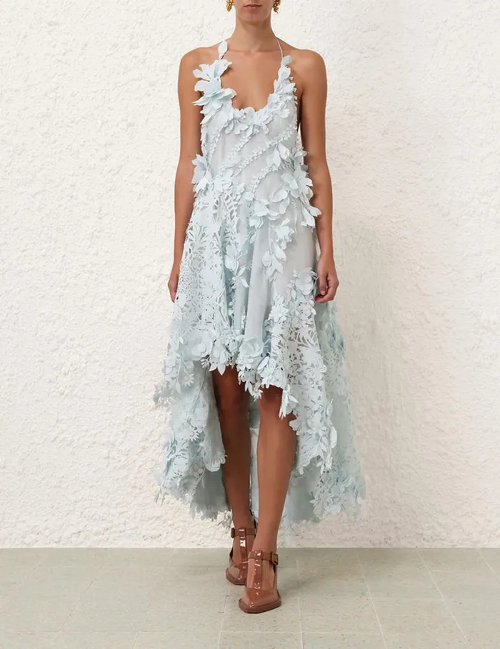 Women Clothing Zimmermann Natura Lasercut Halter Dress Mint