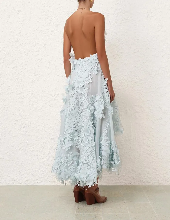 Women Clothing Zimmermann Natura Lasercut Halter Dress Mint