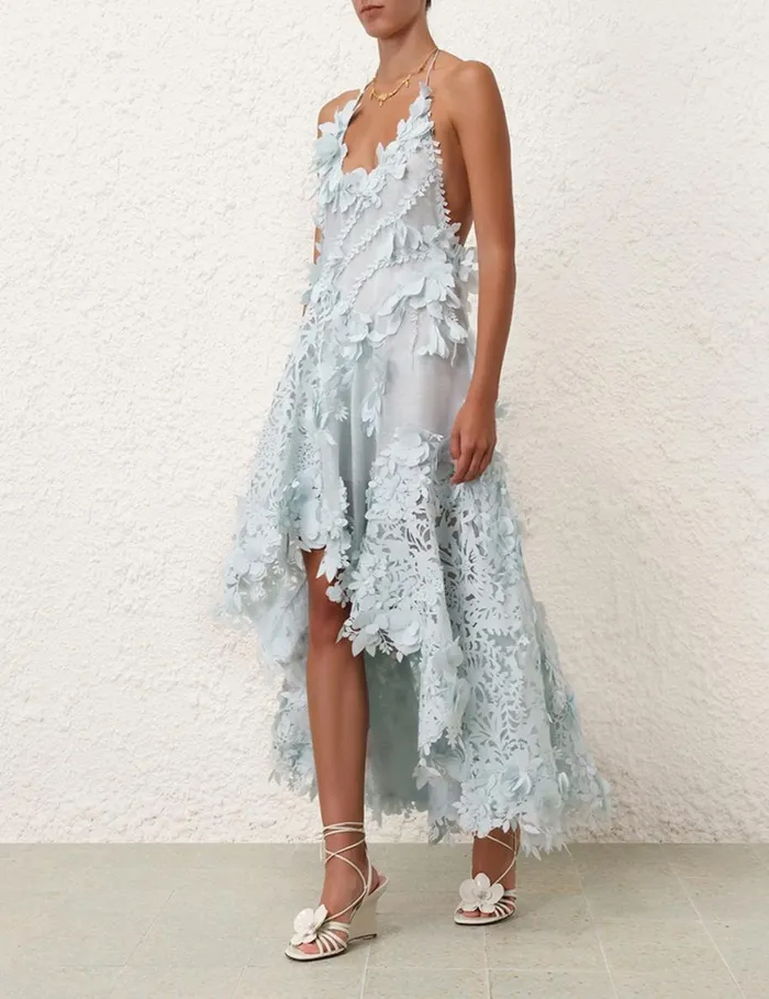 Women Clothing Zimmermann Natura Lasercut Halter Dress Mint