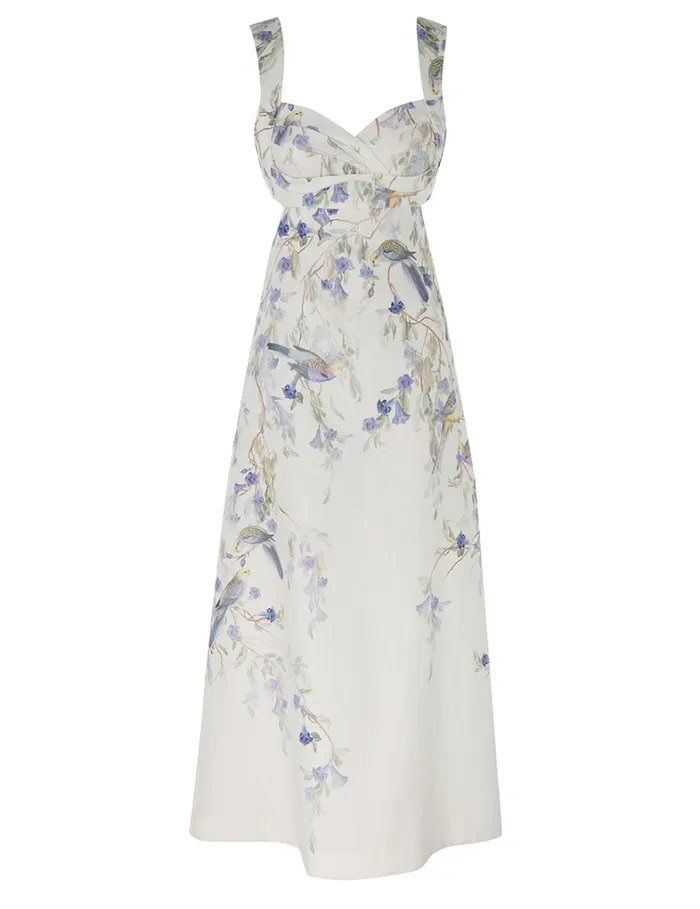 Women Clothing Zimmermann Natura Midi Dress Blue Birds