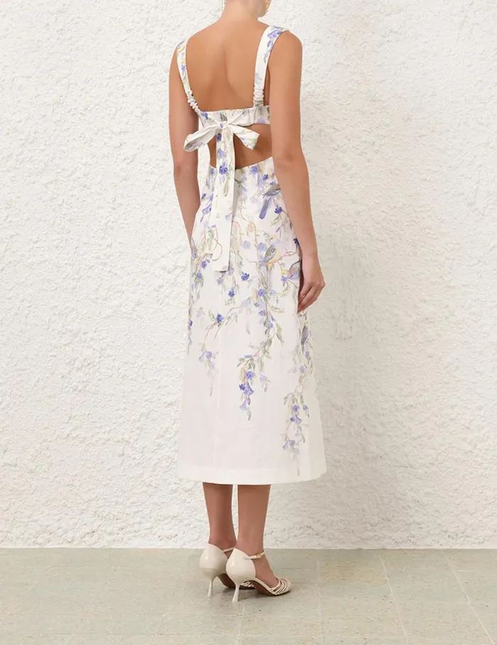 Women Clothing Zimmermann Natura Midi Dress Blue Birds