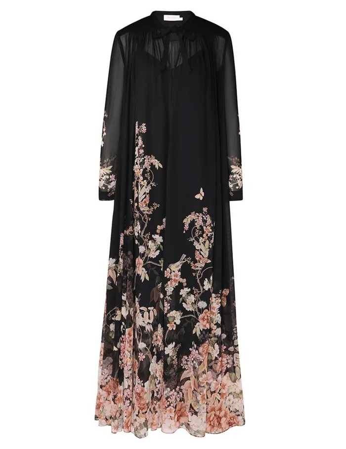 Women Clothing Zimmermann Natura Sheath Dress Coral Garden Black