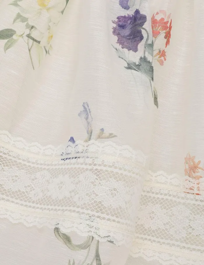 Women Clothing Zimmermann Natura V Neck Lace Mini Dress Multi Botanical Ivory