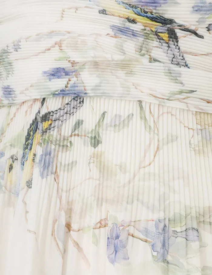 Women Clothing Zimmermann Pleated Midi Dress Blue Birds