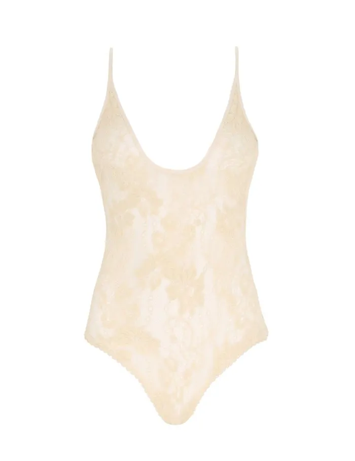 Women Clothing Zimmermann Scoop Neck Bodysuit Parchment