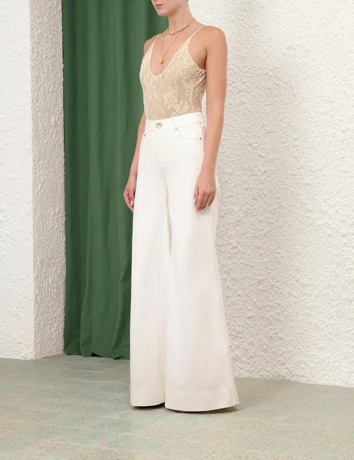 Women Clothing Zimmermann Scoop Neck Bodysuit Parchment