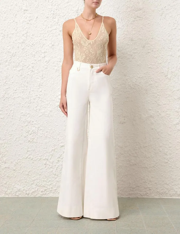 Women Clothing Zimmermann Scoop Neck Bodysuit Parchment