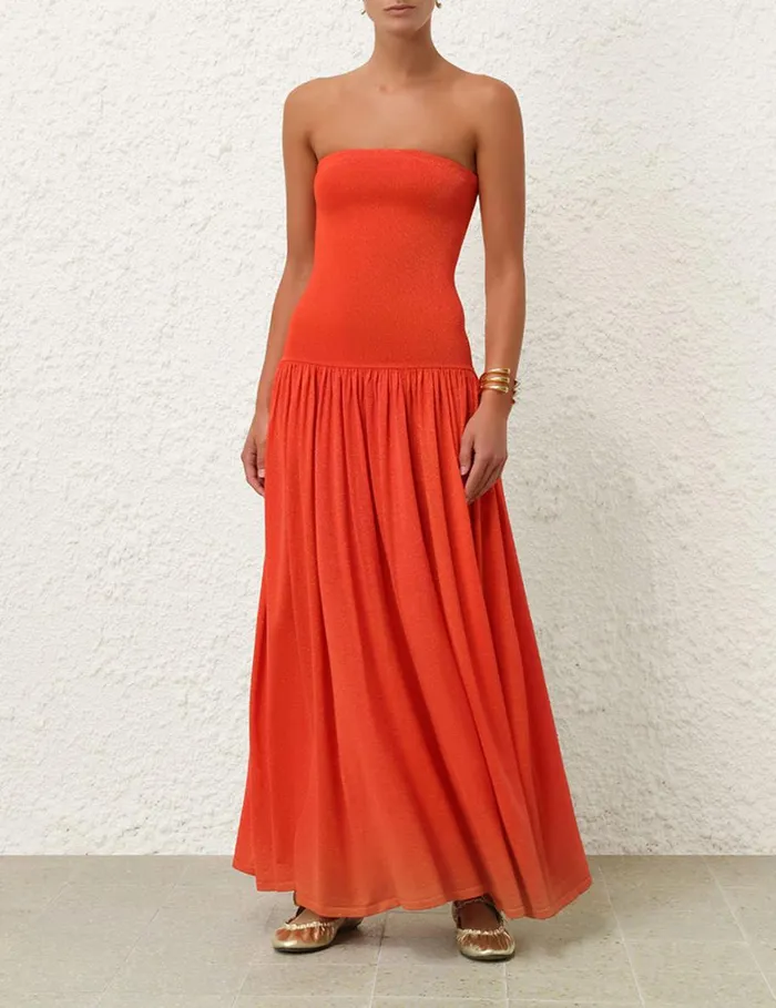 Women Clothing Zimmermann Tranquillity Metallic Dress Tomato
