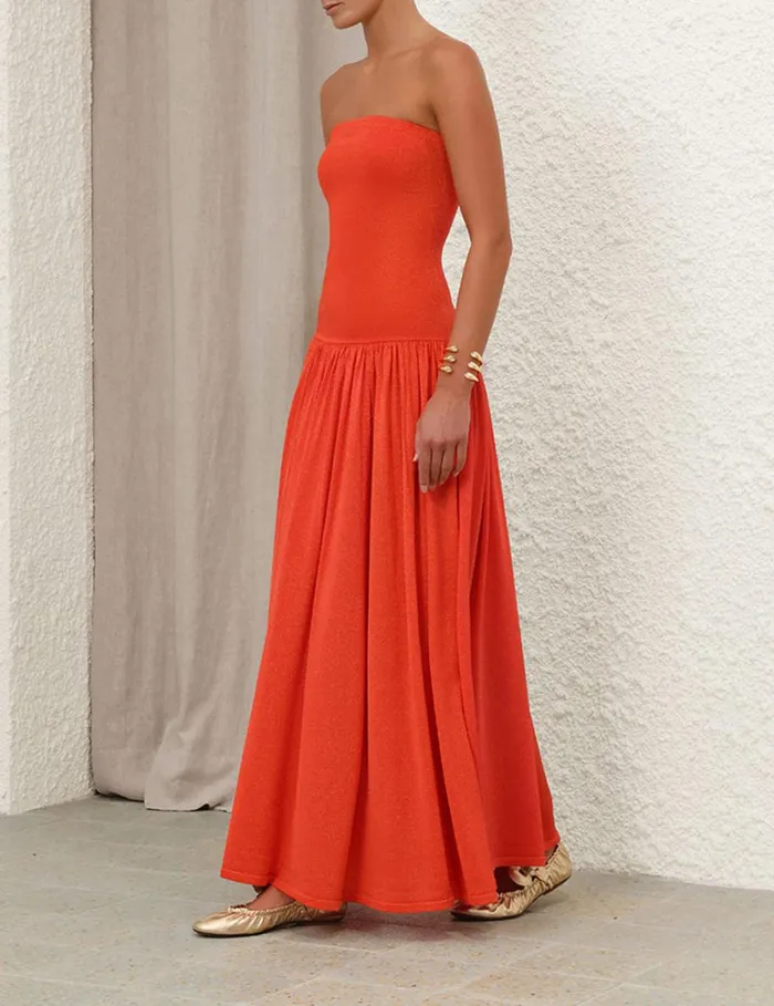 Women Clothing Zimmermann Tranquillity Metallic Dress Tomato