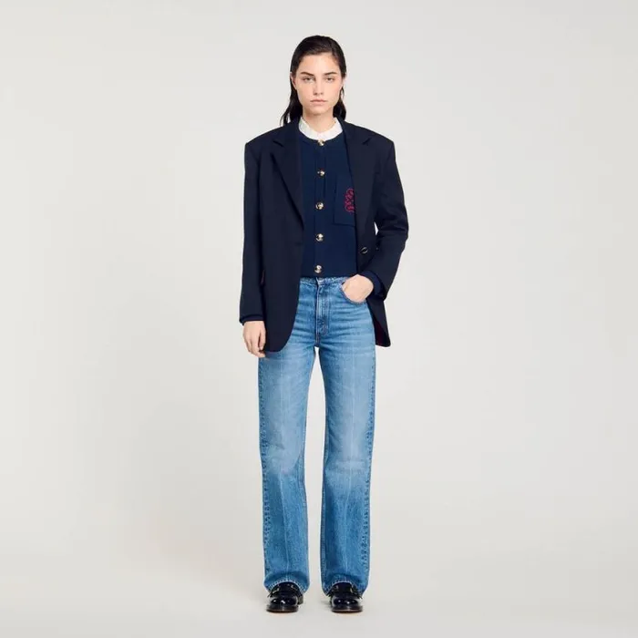 Women Coatigans SANDRO Coatigan With Detachable Collar Deep Blu