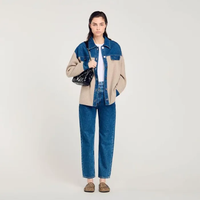 Women Coatigans SANDRO Denim And Knitwear Coatigan Beige