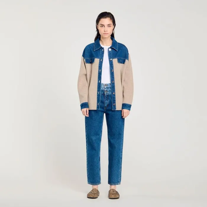 Women Coatigans SANDRO Denim And Knitwear Coatigan Beige
