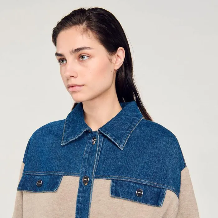 Women Coatigans SANDRO Denim And Knitwear Coatigan Beige