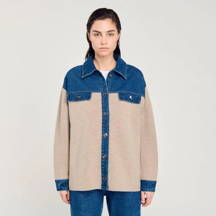 Women Coatigans SANDRO Denim And Knitwear Coatigan Beige