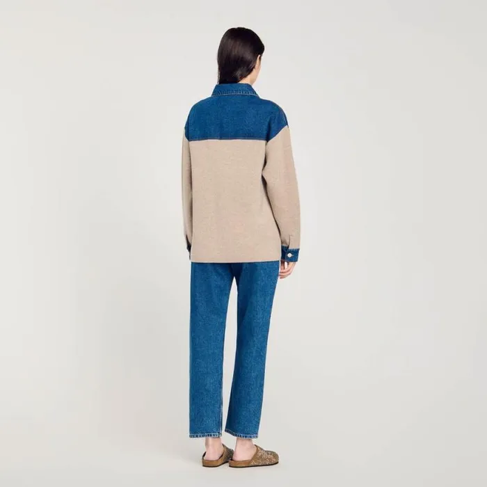 Women Coatigans SANDRO Denim And Knitwear Coatigan Beige