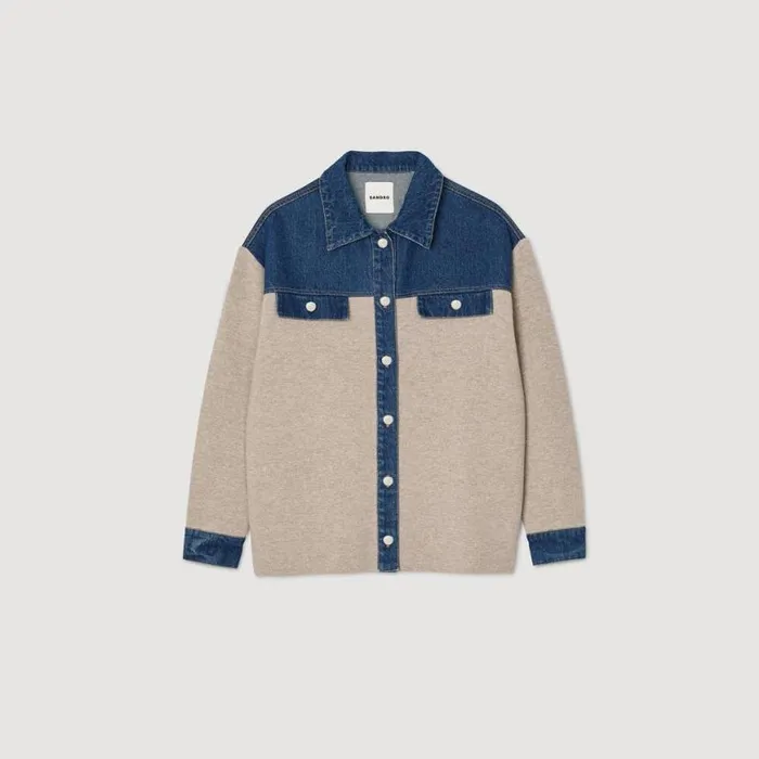Women Coatigans SANDRO Denim And Knitwear Coatigan Beige