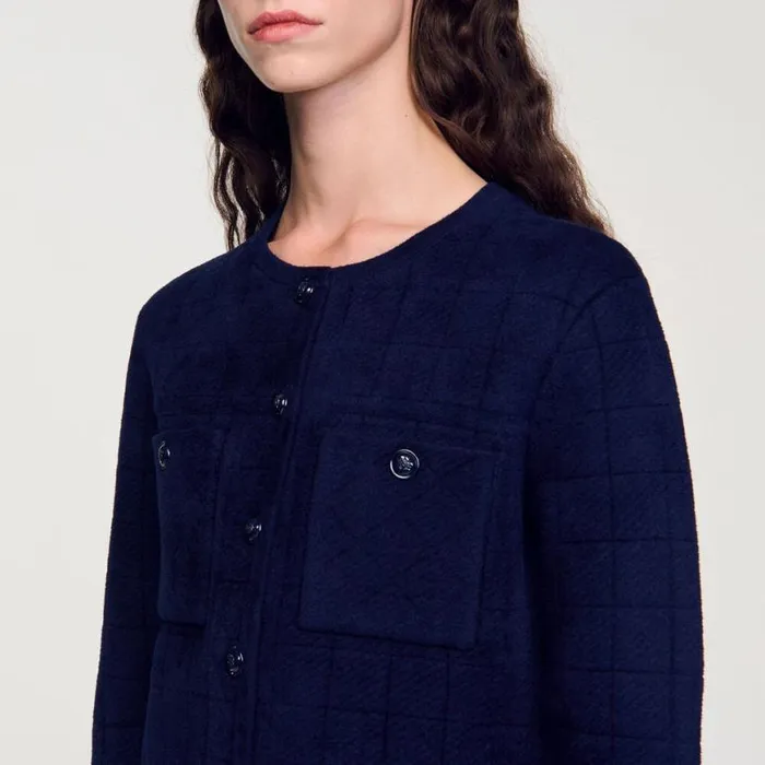 Women Coatigans SANDRO Short Knit Jacket Navy Blue