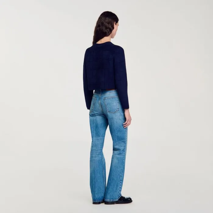 Women Coatigans SANDRO Short Knit Jacket Navy Blue