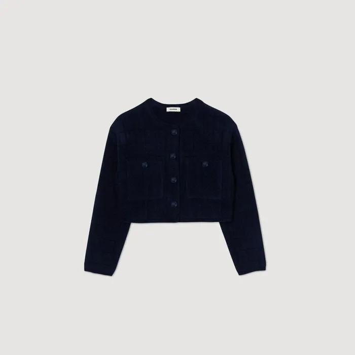 Women Coatigans SANDRO Short Knit Jacket Navy Blue