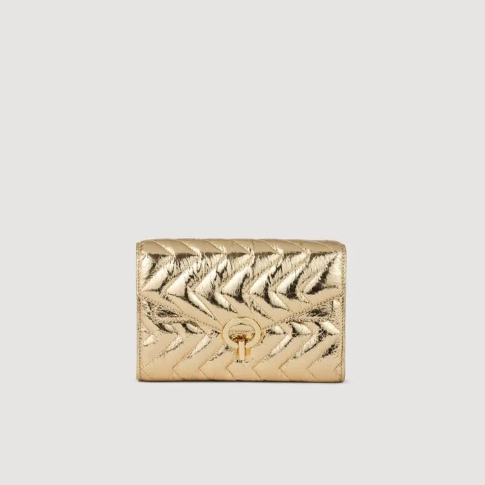 Women Crossbody Bags SANDRO Crackled Leather Crossbody Bag Gold