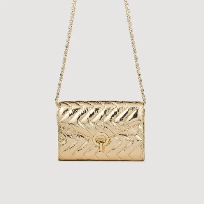 Women Crossbody Bags SANDRO Crackled Leather Crossbody Bag Gold