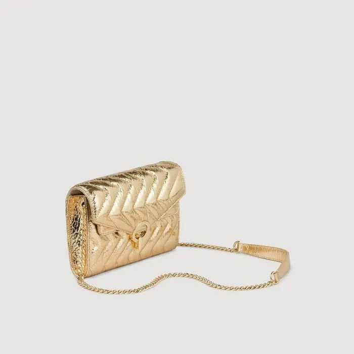 Women Crossbody Bags SANDRO Crackled Leather Crossbody Bag Gold