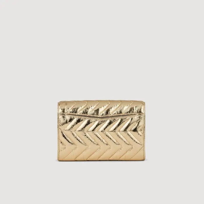 Women Crossbody Bags SANDRO Crackled Leather Crossbody Bag Gold