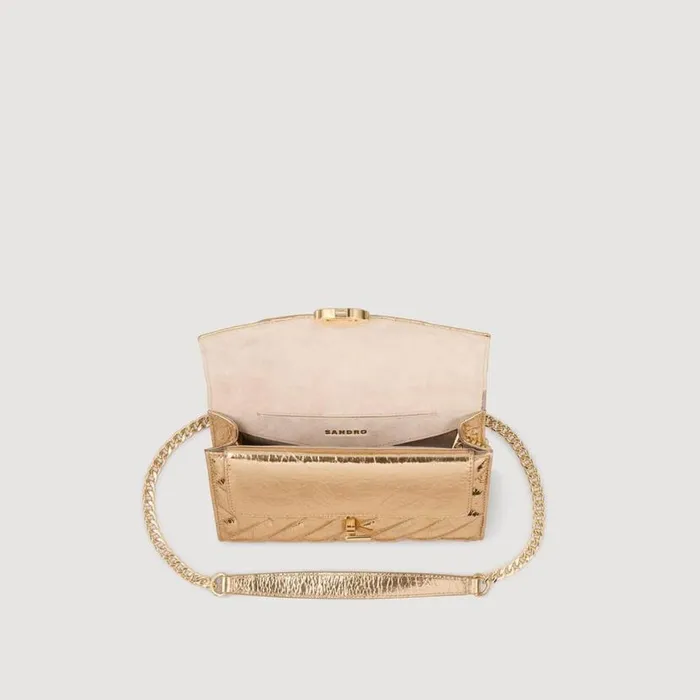 Women Crossbody Bags SANDRO Crackled Leather Crossbody Bag Gold