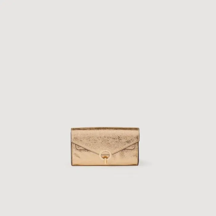 Women Crossbody Bags SANDRO Gold Leather Clutch Bag Gold