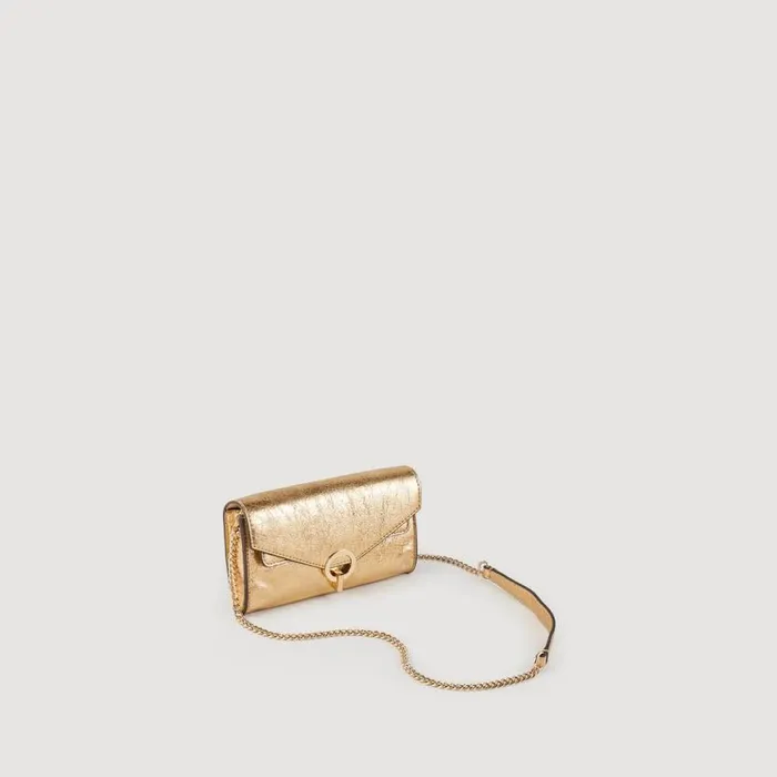 Women Crossbody Bags SANDRO Gold Leather Clutch Bag Gold Women Crossbody Bags SANDRO Gold Leather Clutch Bag Gold