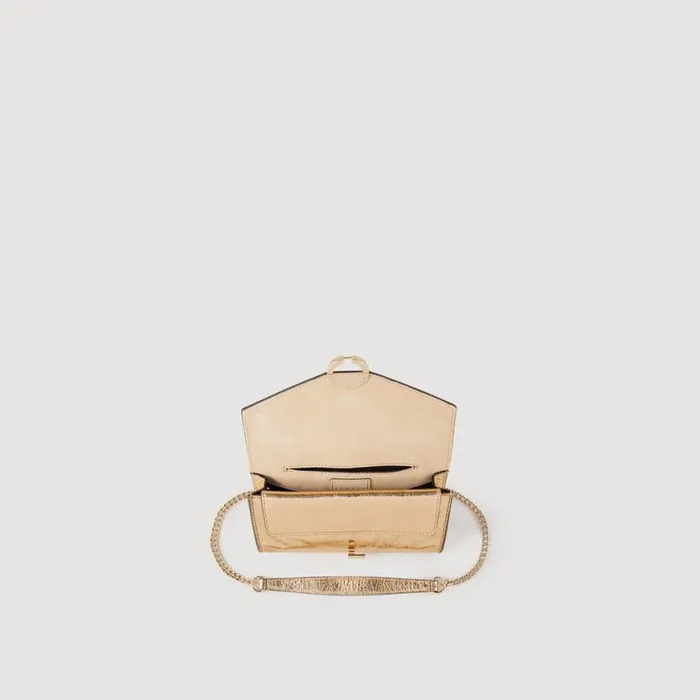 Women Crossbody Bags SANDRO Gold Leather Clutch Bag Gold Women Crossbody Bags SANDRO Gold Leather Clutch Bag Gold