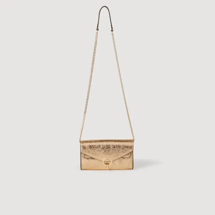 Women Crossbody Bags SANDRO Gold Leather Clutch Bag Gold Women Crossbody Bags SANDRO Gold Leather Clutch Bag Gold