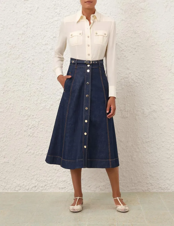 Women Denim Zimmermann A Line Denim Skirt Ink