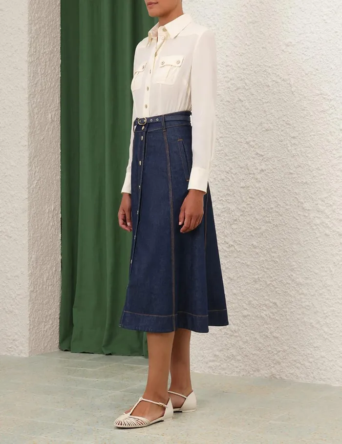 Women Denim Zimmermann A Line Denim Skirt Ink