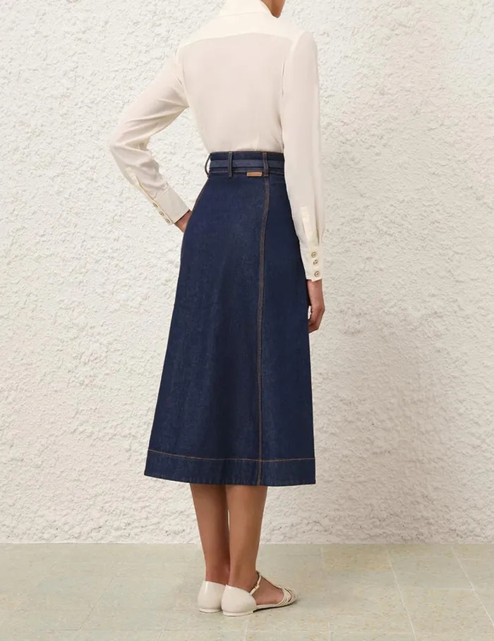 Women Denim Zimmermann A Line Denim Skirt Ink