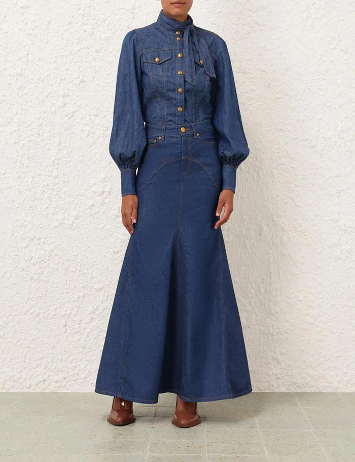 Women Denim Zimmermann Denim Maxi Skirt Railway Blue