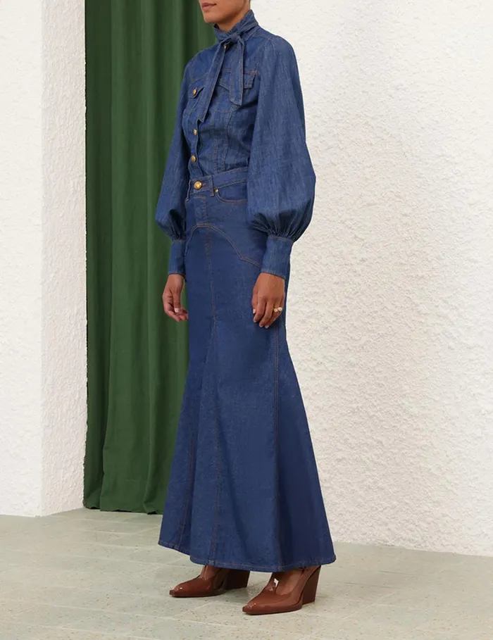 Women Denim Zimmermann Denim Maxi Skirt Railway Blue